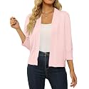 Women's 3/4 Sleeve Cropped Cardigan Sweater Open Front Short Shrugs Cardigans Lightweight Sweaters
