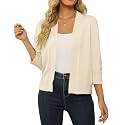 Women's 3/4 Sleeve Cropped Cardigan Sweater Open Front Short Shrugs Cardigans Lightweight Sweaters