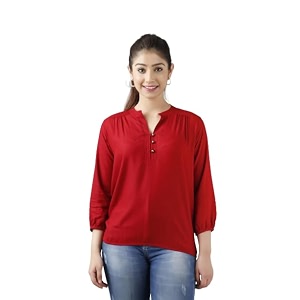Womens 3 4 Sleeves Mandarin Neck Solid