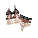 BEAUDRM Women's 3 Pack Matching Bra and Panty Sets Mesh Sexy Lingerie Sets