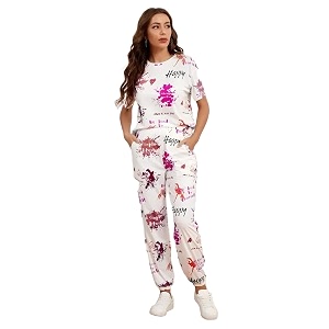 women39s allover letter printed round neck short sleeves top and joggers set