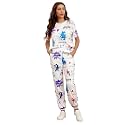 Women's Allover Letter Printed Round Neck Short Sleeves Top and Joggers Set