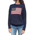 Women's American Flag Sweater Vintage Star Print Long Sleeve Crew Neck Sweater Top 4th of July Knit Top