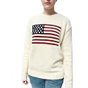 Women's American Flag Sweater Vintage Star Print Long Sleeve Crew Neck Sweater Top 4th of July Knit Top