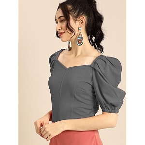 Womens Girls Solid Short Sleeve Crop