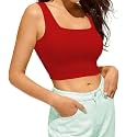 Women's & Girls' Solid Ribbed Square Neck Slim Fit Tank Tops L2609