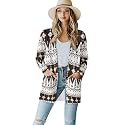 Women's Aztec Open-Front Jacket Lightweight Casual Outerwear Native Western Aztec Pattern &amp; Plaid Houndstooth Print