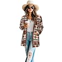 Women's Aztec Open-Front Jacket Lightweight Casual Outerwear Native Western Aztec Pattern &amp; Plaid Houndstooth Print