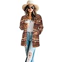 Women's Aztec Open-Front Jacket Lightweight Casual Outerwear Native Western Aztec Pattern &amp; Plaid Houndstooth Print