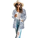 Women's Aztec Open-Front Jacket Lightweight Casual Outerwear Native Western Aztec Pattern &amp; Plaid Houndstooth Print
