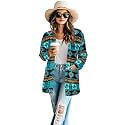 Women's Aztec Open-Front Jacket Lightweight Casual Outerwear Native Western Aztec Pattern &amp; Plaid Houndstooth Print