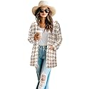 Women's Aztec Open-Front Jacket Lightweight Casual Outerwear Native Western Aztec Pattern &amp; Plaid Houndstooth Print