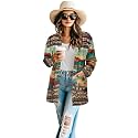 Women's Aztec Open-Front Jacket Lightweight Casual Outerwear Native Western Aztec Pattern &amp; Plaid Houndstooth Print