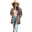Women's Aztec Open-Front Jacket Lightweight Casual Outerwear Native Western Aztec Pattern &amp; Plaid Houndstooth Print