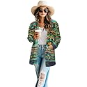 Women's Aztec Open-Front Jacket Lightweight Casual Outerwear Native Western Aztec Pattern &amp; Plaid Houndstooth Print