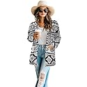 Women's Aztec Open-Front Jacket Lightweight Casual Outerwear Native Western Aztec Pattern &amp; Plaid Houndstooth Print