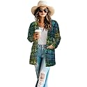 Women's Aztec Open-Front Jacket Lightweight Casual Outerwear Native Western Aztec Pattern &amp; Plaid Houndstooth Print