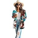 Women's Aztec Open-Front Jacket Lightweight Casual Outerwear Native Western Aztec Pattern &amp; Plaid Houndstooth Print