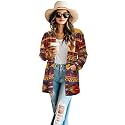Women's Aztec Open-Front Jacket Lightweight Casual Outerwear Native Western Aztec Pattern &amp; Plaid Houndstooth Print