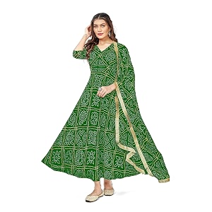 Womens Bandhani Print Anarkali Kurta with Matching