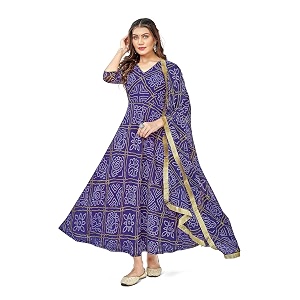 Womens Bandhani Print Anarkali Kurta with Matching