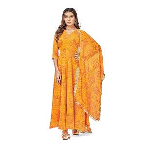 Womens Bandhani Print Anarkali Kurta with Matching