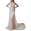 Women's Beach Wedding Dresses for Bride 2022 Vintage Long Sleeves Lace Bohemian Bridal Gown