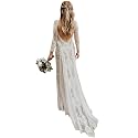 Women's Beach Wedding Dresses for Bride 2022 Vintage Long Sleeves Lace Bohemian Bridal Gown