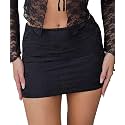 Women's Black Mini Skirt Sex Mid-Waist Stretch Lace Bodycon Short Mini Skirts 0045 (XS, Black-2), X-Small