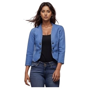 Womens Blue Denim Jacket 3 4 Sleeve