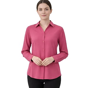 Womens Button-Down Shirt Long Sleeve Collared Blouse