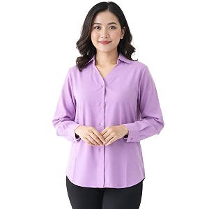 Womens Button-Down Shirt Long Sleeve Collared Blouse
