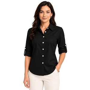 Womens Button-Down Shirt Long Sleeve Collared Blouse