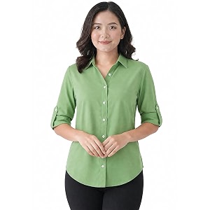 Womens Button-Down Shirt Long Sleeve Collared Blouse