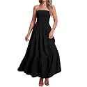 Women's Casual Off Shoulder Maxi Dress Strapless Tube Top Bohemian Beach Long Dresses 092