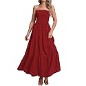 Women's Casual Off Shoulder Maxi Dress Strapless Tube Top Bohemian Beach Long Dresses 092