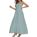 Women's Casual Off Shoulder Maxi Dress Strapless Tube Top Bohemian Beach Long Dresses 092