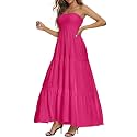 Women's Casual Off Shoulder Maxi Dress Strapless Tube Top Bohemian Beach Long Dresses 092