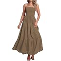 Women's Casual Off Shoulder Maxi Dress Strapless Tube Top Bohemian Beach Long Dresses 092