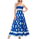 Women's Casual Off Shoulder Maxi Dress Strapless Tube Top Bohemian Beach Long Dresses 092