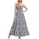 Women's Casual Off Shoulder Maxi Dress Strapless Tube Top Bohemian Beach Long Dresses 092