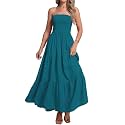 Women's Casual Off Shoulder Maxi Dress Strapless Tube Top Bohemian Beach Long Dresses 092