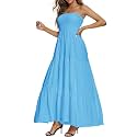 Women's Casual Off Shoulder Maxi Dress Strapless Tube Top Bohemian Beach Long Dresses 092