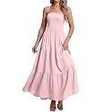 Women's Casual Off Shoulder Maxi Dress Strapless Tube Top Bohemian Beach Long Dresses 092