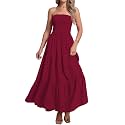 Women's Casual Off Shoulder Maxi Dress Strapless Tube Top Bohemian Beach Long Dresses 092