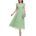 Women39s Casual Tulle Midi Dress Ruffle Sleeve