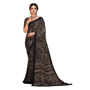 Womens Chiffon Bandhani Geometric Printed Saree With