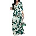 Women's Church Maxi Wrap V Neck 3/4 Sleeve Tie Waist Plus Size Long Dress
