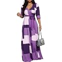 Women's Church Maxi Wrap V Neck 3/4 Sleeve Tie Waist Plus Size Long Dress