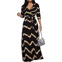 Women's Church Maxi Wrap V Neck 3/4 Sleeve Tie Waist Plus Size Long Dress